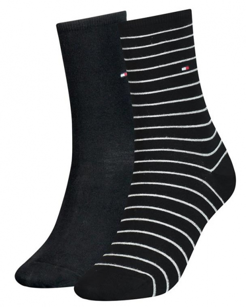 2 Paar Tommy Hilfiger Damensocken - Farbset: Stripe Schwarz -  Größe 39/42