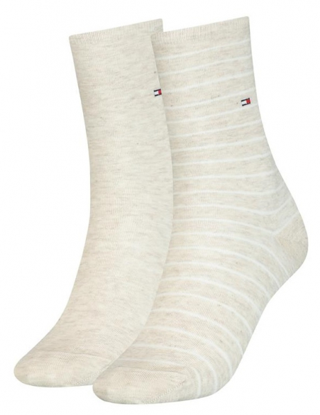 2 Paar Tommy Hilfiger Damensocken - Farbset: Stripe Beige -  Größe 35/38