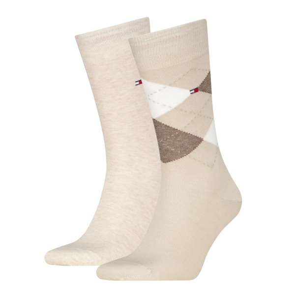 2 Paar Tommy Hilfiger Herren - Business Baumwollsocken - ARGYLE Farbset: Beige