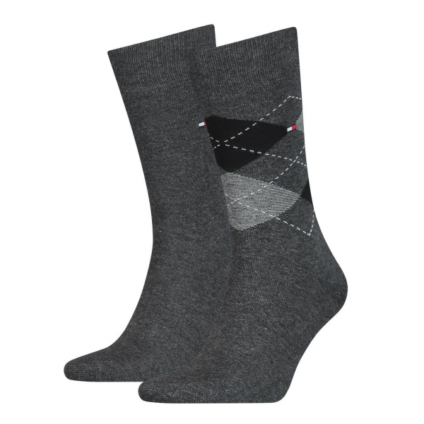 2 Paar Tommy Hilfiger Herrensocken Karo/Uni Anthrazit - Größe 47/49