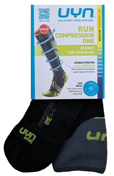 Herren UYN - Run Compression One - Supersoft Kniestrumpf - Schwarz