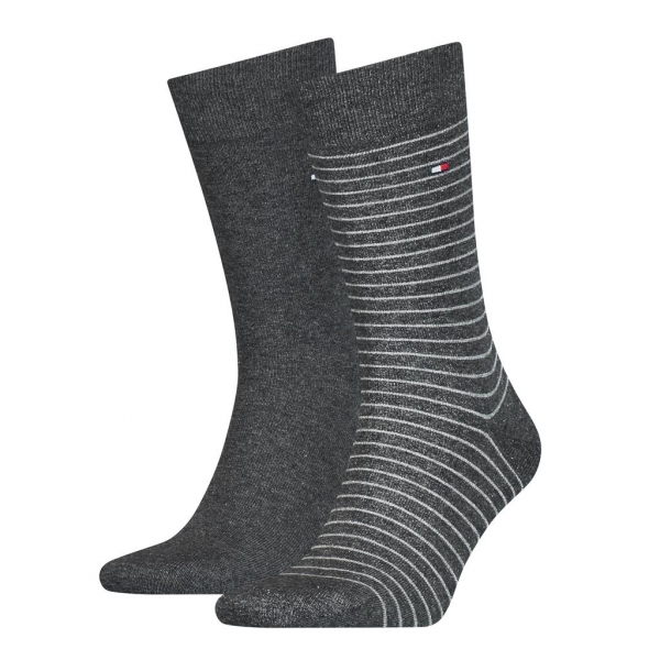 2 Paar Hilfiger Business Herrensocken - Stripe - Anthrazit - Größe 43/46