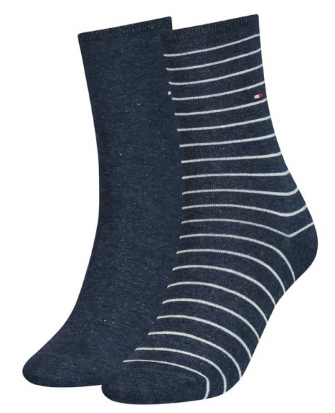 2 Paar Tommy Hilfiger Damen - Business Baumwollsocken - STRIPE Farbset: Jeansmelange