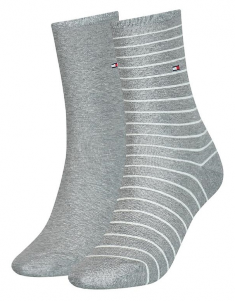 2 Paar Tommy Hilfiger Damensocken - Farbset: Stripe Grau -  Größe 39/42