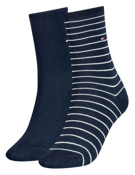 2 Paar Tommy Hilfiger Damensocken - Farbset: Stripe Navy -  Größe 35/38