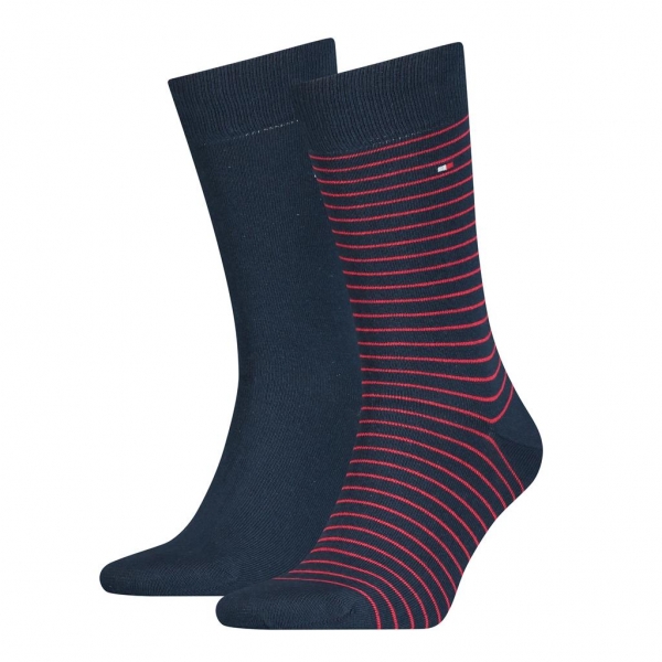 2 Paar Hilfiger Business Herrensocken - Stripe - Navy/Rot - Größe 43/46