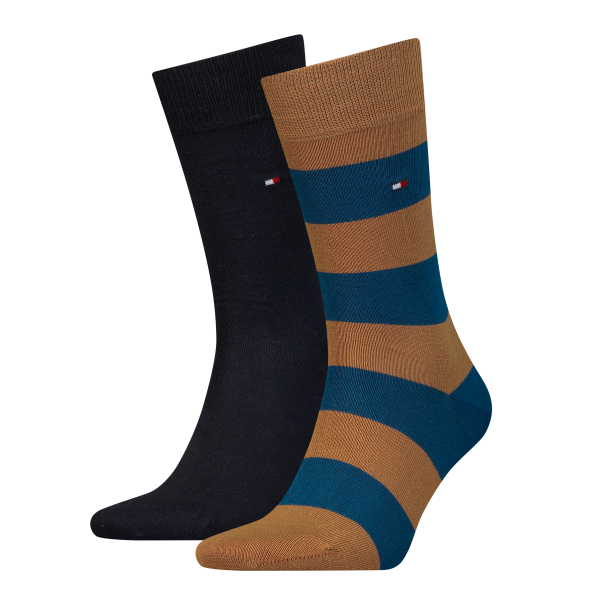 2 Paar Hilfiger Business Herrensocken - Rugby - Khaki/Blue - Größe 43/46