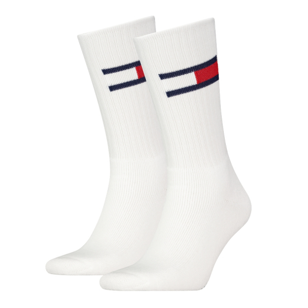2 Paar Tommy Hilfiger Unisex - Frotteefuß Sportsocken - Flag Weiss