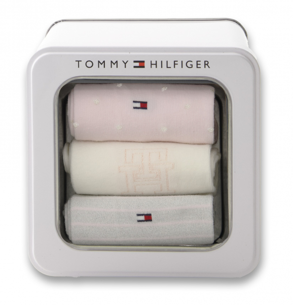3 Paar Tommy Hilfiger Damen - Business Baumwollsocken - Geschenkbox: White/Rose