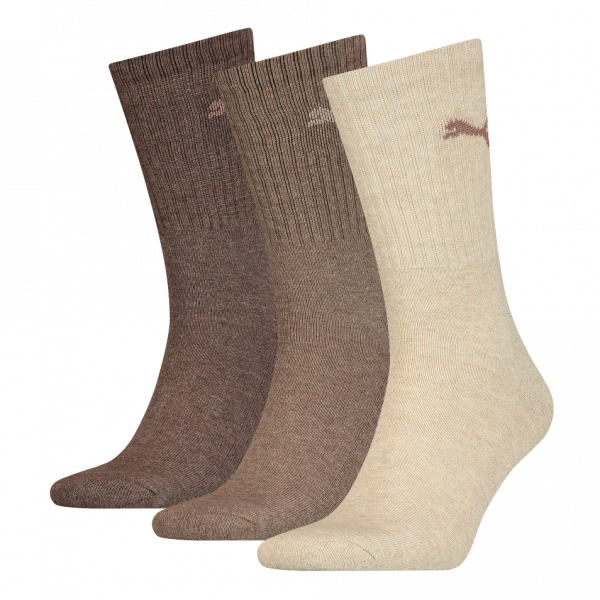 3 Paar Puma Tennissocken - Klassik Crew Form (Normallang) - Farbset: Mix Beige/Brauntöne