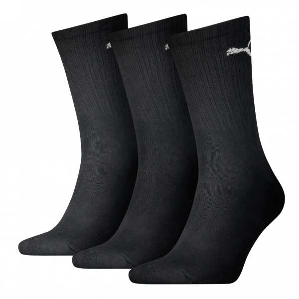 3 Paar Puma Tennissocken - Klassik Crew Form (Normallang) - Farbset: Uni Schwarz