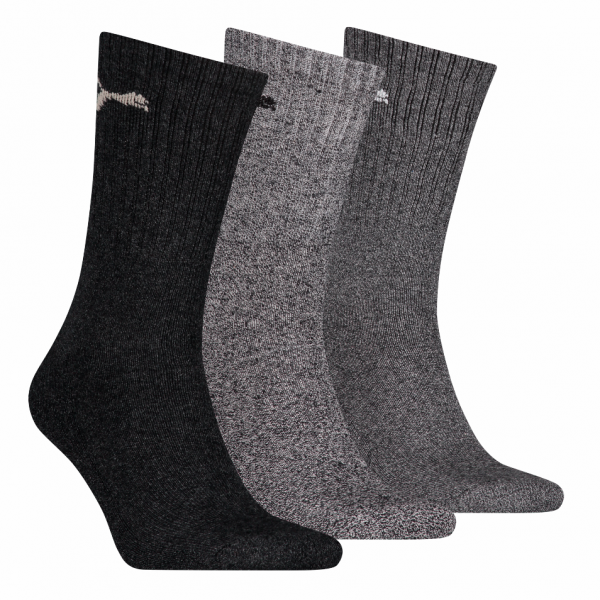 3 Paar Puma Tennissocken - Klassik Crew Form (Normallang) - Farbset: Mix Grautöne