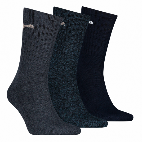3 Paar Puma Tennissocken - Klassik Crew Form (Normallang) - Farbset: Mix Jeanstöne