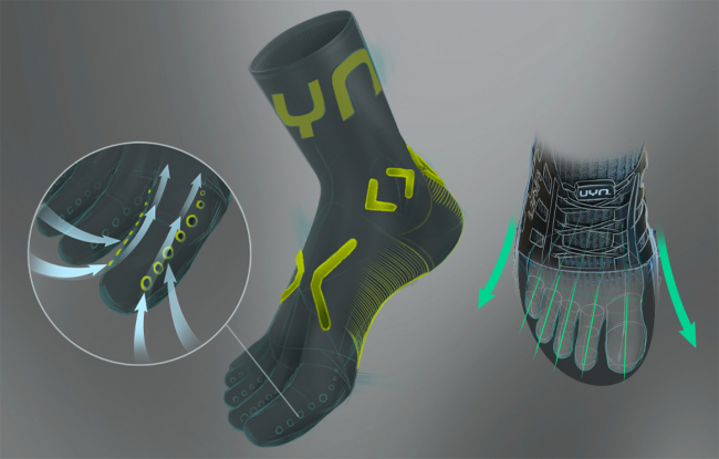 Herren UYN - Runners Five - 5 Zehen Laufsocken - Blau/Gelb