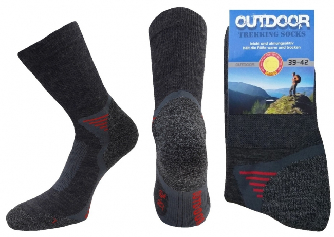 Merino Outdoor - Funktionssocken mit 1/1 Rippe Softbund - Anthrazit
