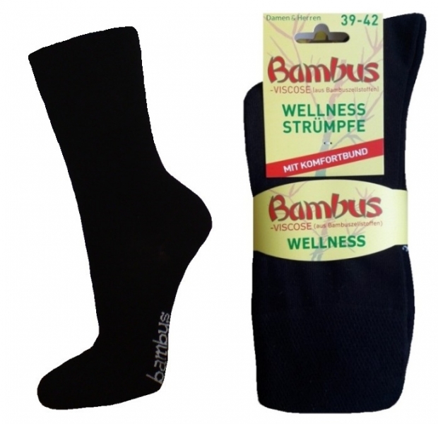 3 Paar Bambus Wellness Strümpfe ohne Gummi - Schwarz - Größe 43/46