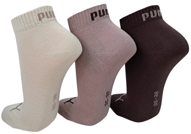 3 Paar Puma Baumwoll Klassik Quarter - Farbset: Mix Braun/Beigetöne