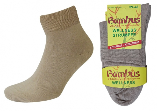 3 Paar Bambus Wellness Kurzsocken ohne Gummidruck - Beige