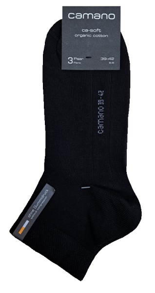 3 Paar Camano Baumwoll Quarter - druckfreie Kurzsocken - Schwarz