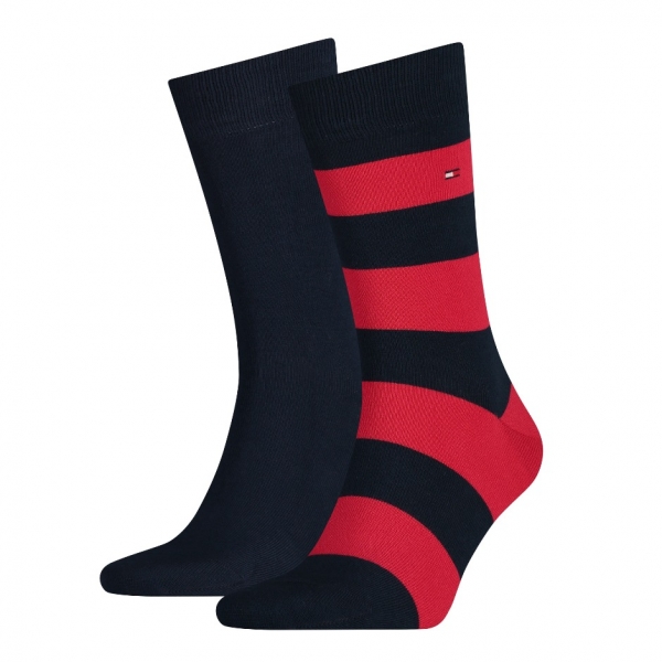 2 Paar Hilfiger Business Herrensocken - Rugby - Navy/Rot - Größe 43/46