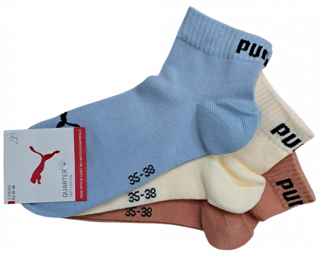 Preview: 3 Paar Puma Baumwoll Klassik Quarter - Farbset: Mix Blue/Yellow/Cinnabar