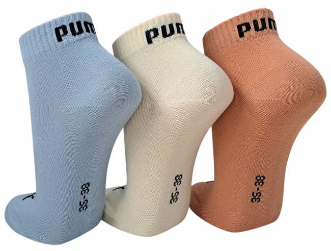 3 Paar Puma Baumwoll Klassik Quarter - Farbset: Mix Blue/Yellow/Cinnabar