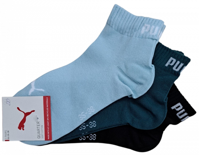 Preview: 3 Paar Puma Baumwoll Klassik Quarter - Farbset: Mix Emerald/Ice