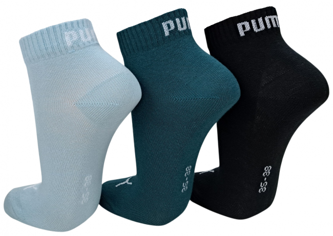 3 Paar Puma Baumwoll Klassik Quarter - Farbset: Mix Emerald/Ice