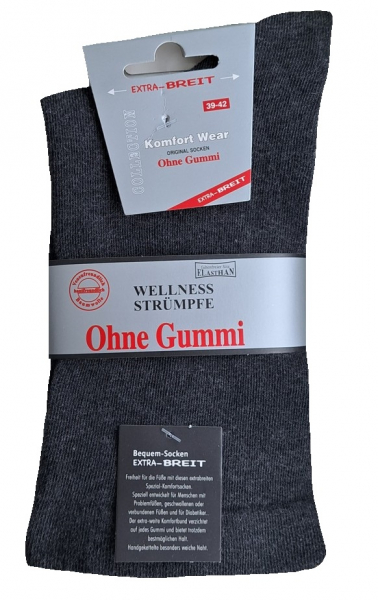 2 Paar Extra WEITE / BREITE Diabetikersocken - glattgestrickt - Anthrazit