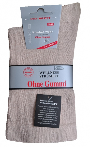 2 Paar Extra WEITE / BREITE Diabetikersocken - glattgestrickt - Beige