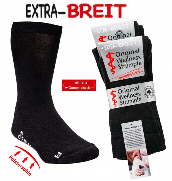 2 Paar Extra WEITE / BREITE Frotteesohle Diabetikersocken - Schwarz