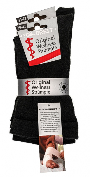 2 Paar Extra WEITE / BREITE Frotteesohle Diabetikersocken - Schwarz