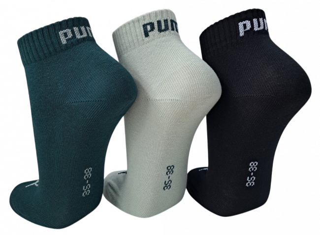 3 Paar Puma Baumwoll Klassik Quarter - Farbset: Mix Grüntöne/Schwarz