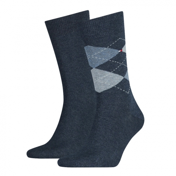 2 Paar Hilfiger Business Herrensocken Karo/Uni Jeansmelange Größe 43/46