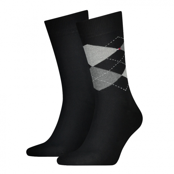 2 Paar Hilfiger Business Herrensocken Karo/Uni Schwarz - Größe 43/46