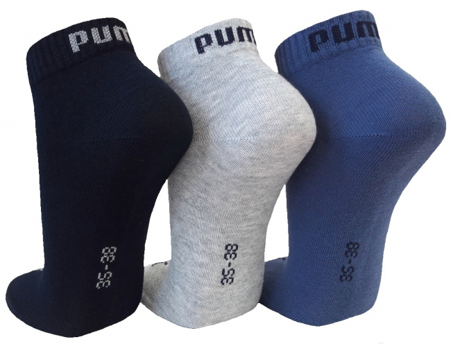 3 Paar Puma Baumwoll Klassik Quarter - Farbset: Mix Jeanstöne