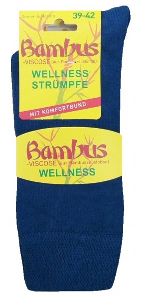 3 Paar Bambus Wellness Strümpfe ohne Gummi - Blau - Größe 47/49