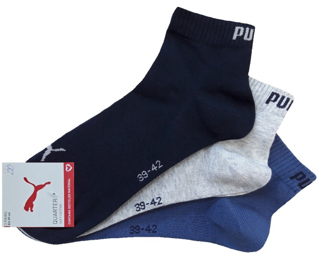 3 Paar Puma Baumwoll Klassik Quarter - Farbset: Mix Jeanstöne