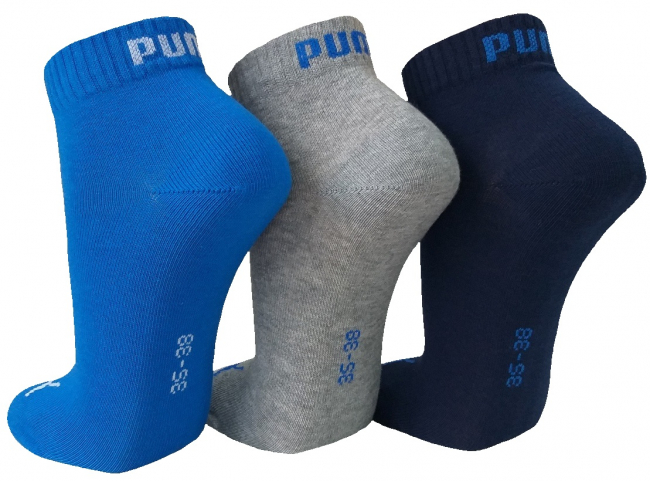 3 Paar Puma Baumwoll Klassik Quarter - Farbset: Mix mit Kraftblau