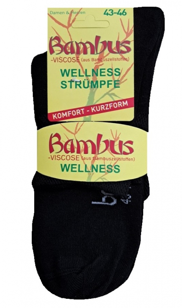 3 Paar Kurzschaft Bambus Wellness Strümpfe ohne Gummi - Schwarz - Größe 35/38