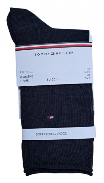 Preview: Tommy Hilfiger Damen Premium Soft Merino Rollrand Socken - Navy