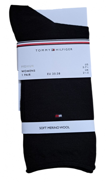 Preview: Tommy Hilfiger Damen Premium Soft Merino Rollrand Socken - Schwarz