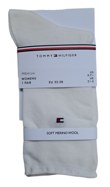 Preview: Tommy Hilfiger Damen Premium Soft Merino Rollrand Socken - Off White
