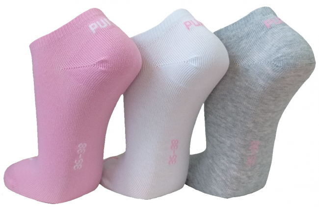 3 Paar Puma Basic Unisex Sneaker Füßlinge - Farbset: Mix mit Rosa/Grau...