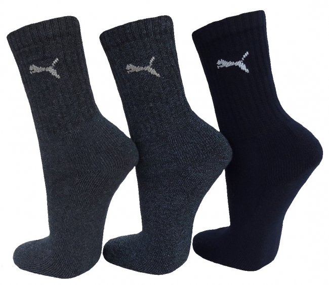 3 Paar Puma Sportsocken Normallang Farbset - Jeansmix - Größe 35/38