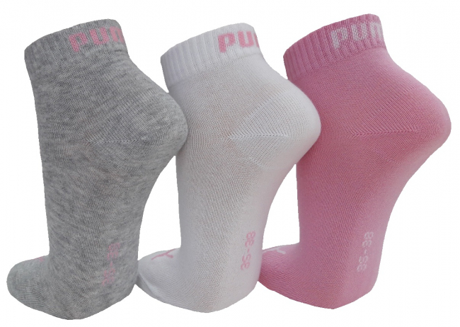 3 Paar Puma Baumwoll Klassik Quarter - Farbset: Mix Rosa/Grau...