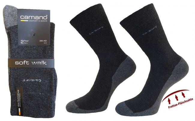 Preview: 2 Paar Camano CA Soft - Baumwollsocken mit Frotteesohle - Anthrazit