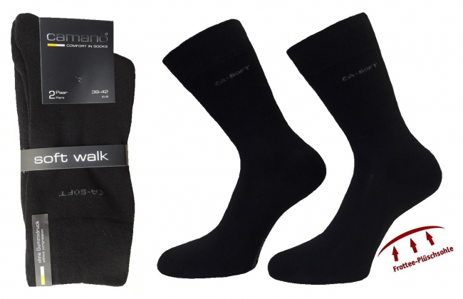Preview: 2 Paar Camano CA Soft - Baumwollsocken mit Frotteesohle - Schwarz