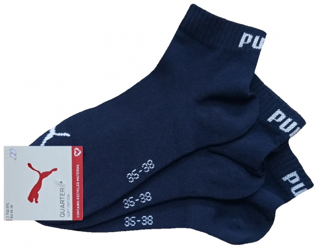 3 Paar Puma Baumwoll Klassik Quarter - Farbset: Uni Navyblau