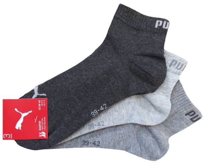 3 Paar Puma Klassik Quarter - Farbset - Grautöne - Größe 39/42